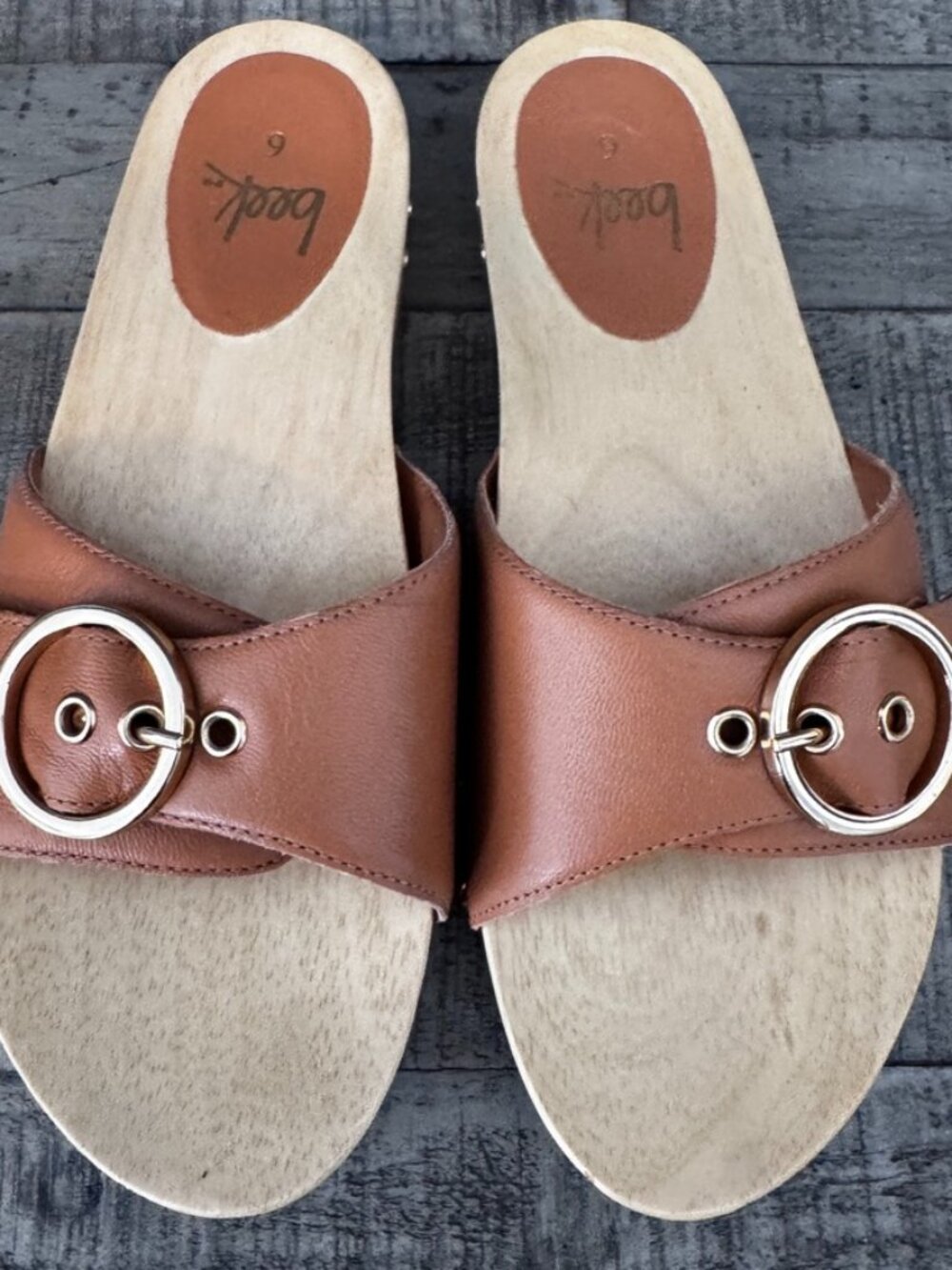 Beek Leather Wooden Slide Sandals, Size 6, Tan,Excellent Condition, Minimal Wear - Picture 2 of 10